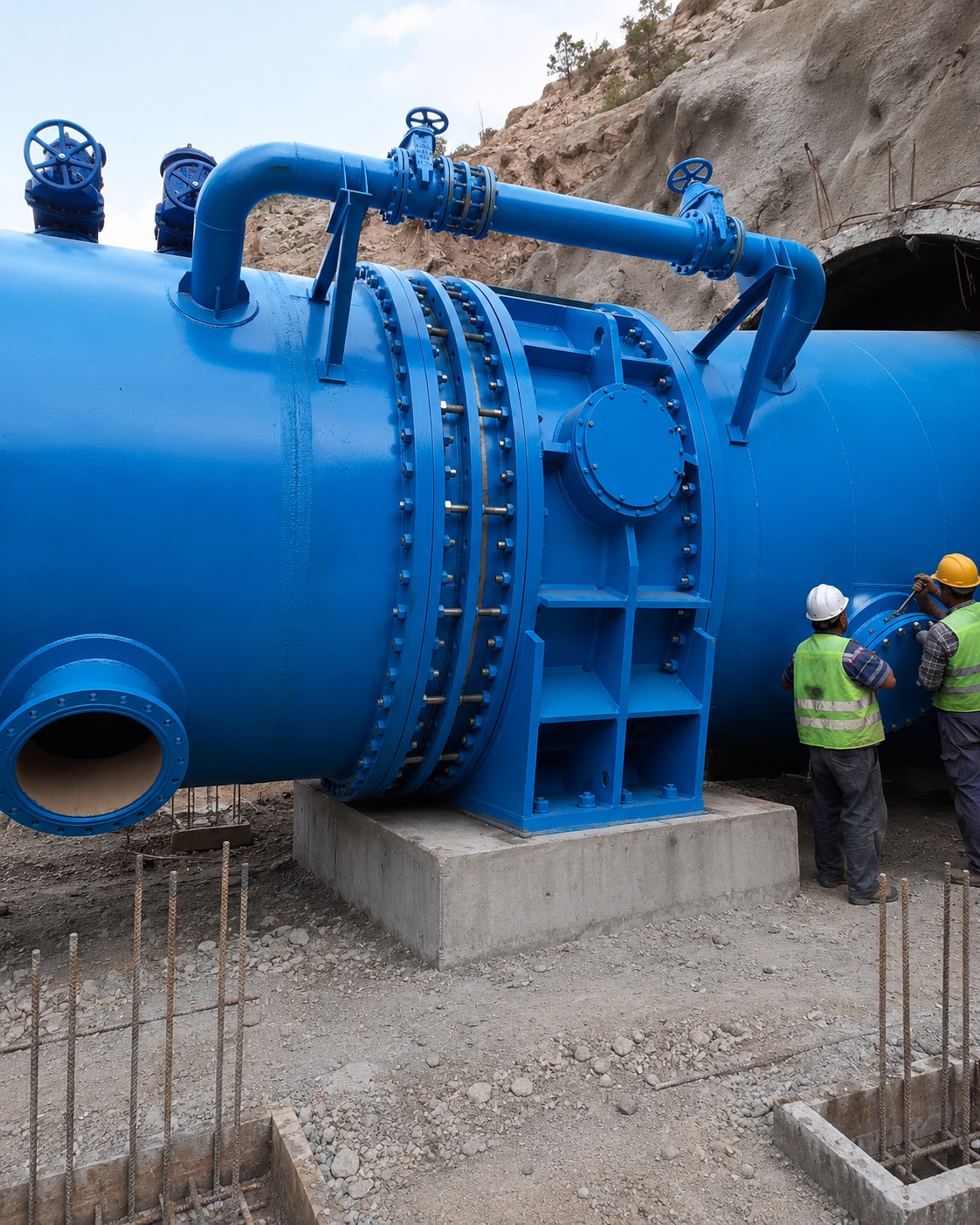 Sahada montajı yapılan cebri boru ve demontaj parçası - Penstock and dismantling joint installed on site